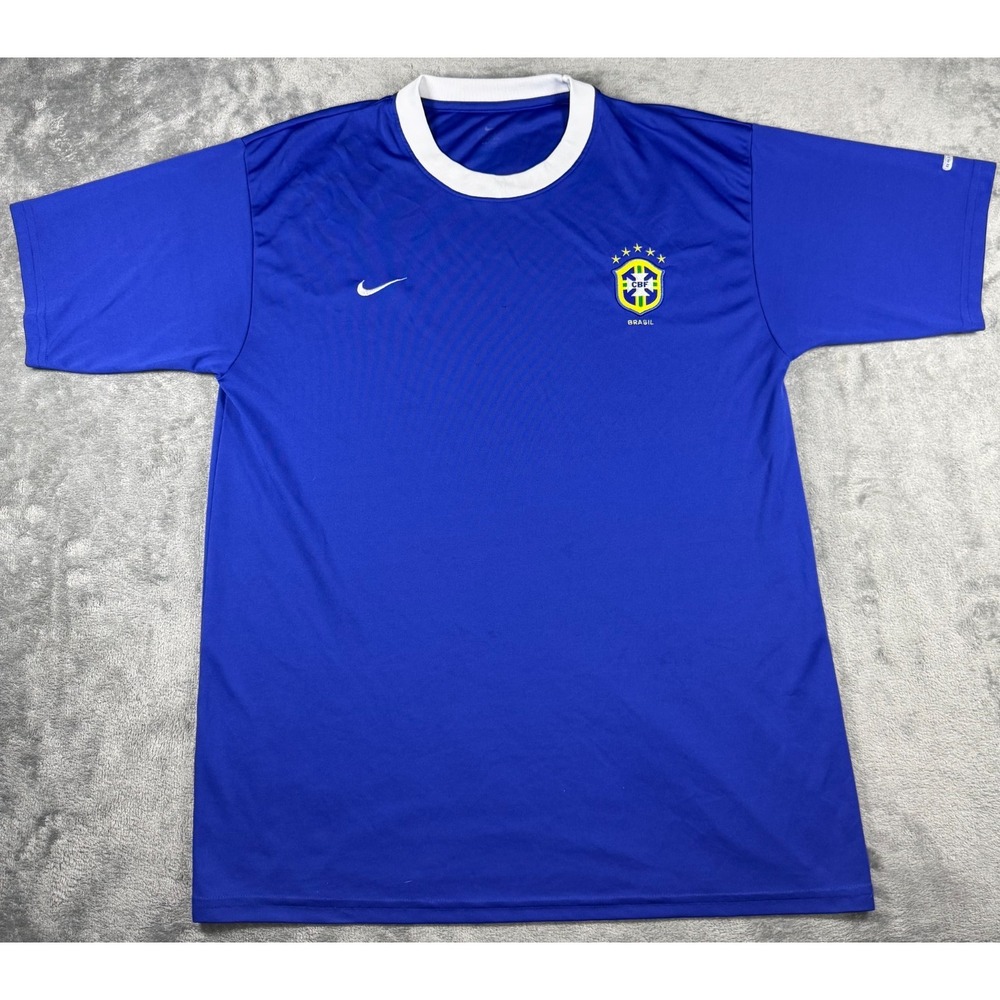 Nike Brazil CBF National Team Soccer Jersey Shirt Blue White Vintage Size L